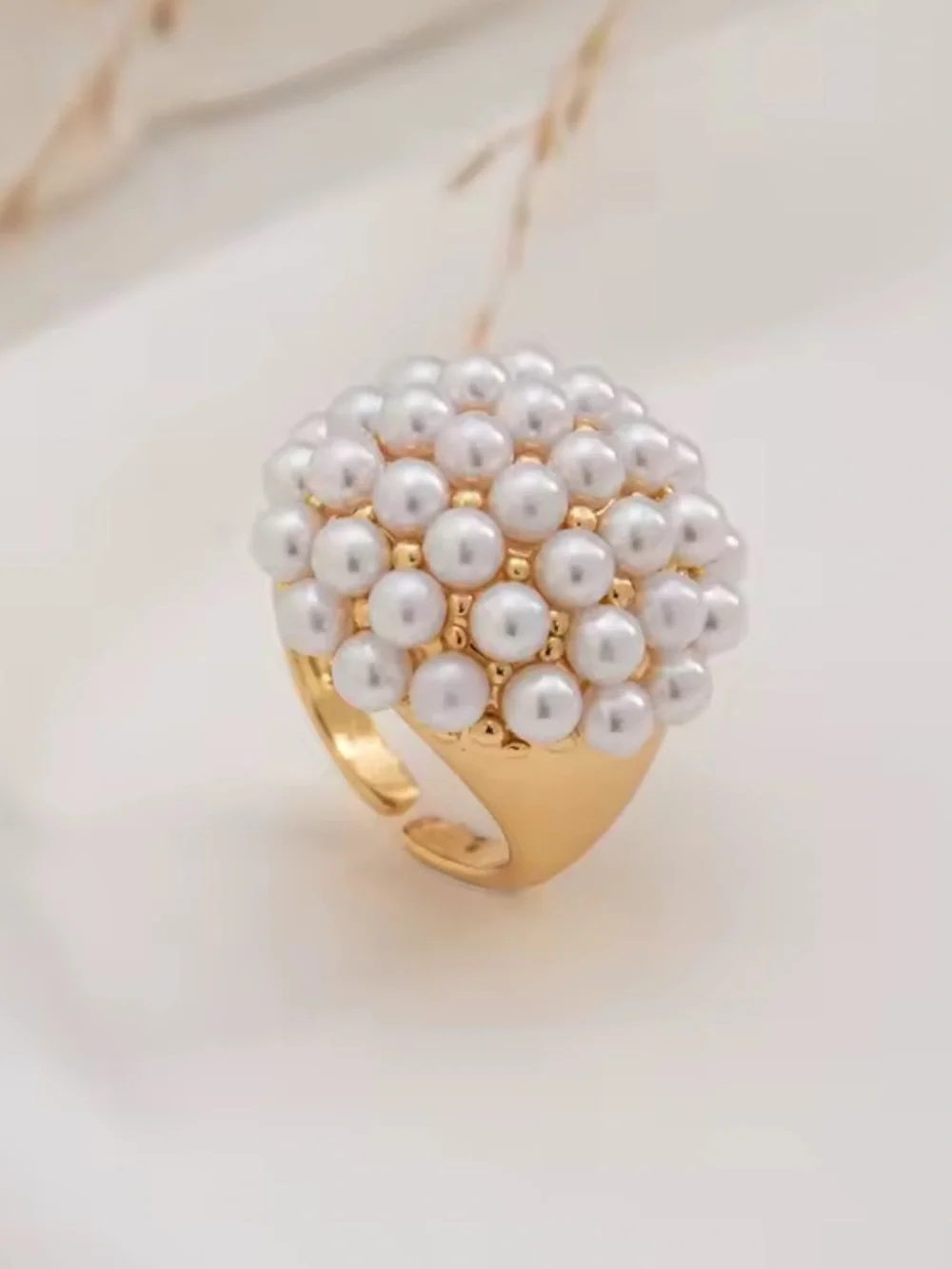 Luxe Gold Pearl Cluster Dome Ring